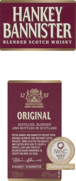Original Whisky - Hankey Bannister -Getränke Verkäufe 2024 original whisky hankey bannister label 800x800